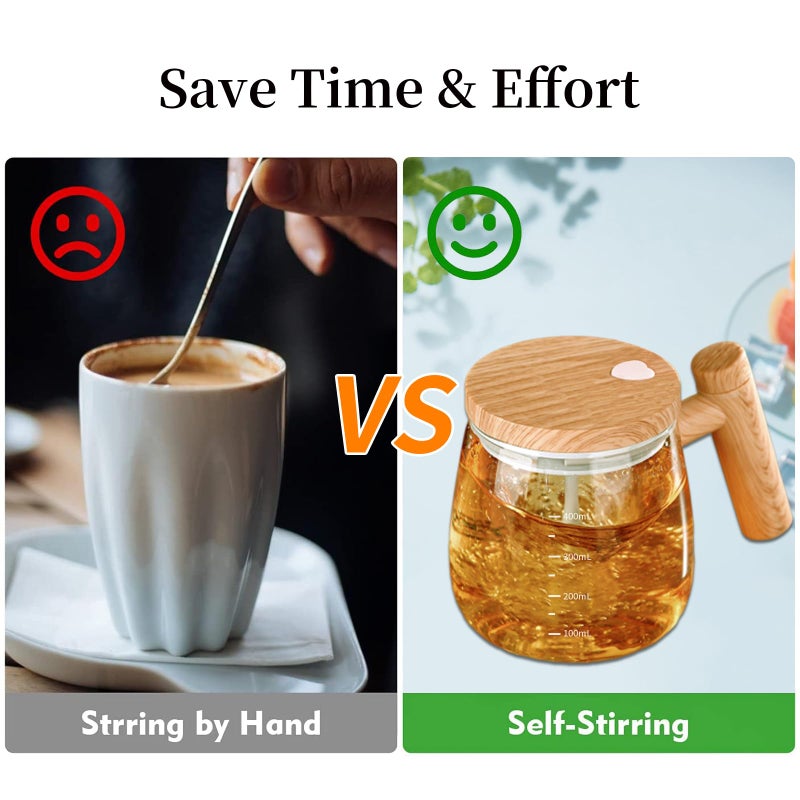 FOXNSK Self Stirring Mug  Electric Mixing Cup Self Stirring Coffee Mug High Borosilicate Glass Mixing Coffee Mug Rotating Home Office Travel Stirring Cup Suitable for Coffee/Milk/Protein Powder - Image 5